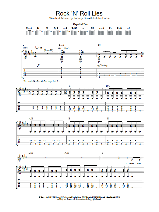 Learn to play Razorlight Rock 'n' Roll Lies sheet music for Guitar Tab in minutes. Price: 7.8900$ Razorlight Rock 'n' Roll Lies sheet music notes and chords arranged for Guitar Tab