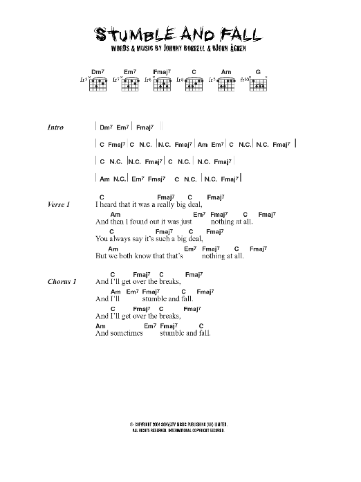 Razorlight Stumble And Fall sheet music notes and chords. Download Printable PDF.