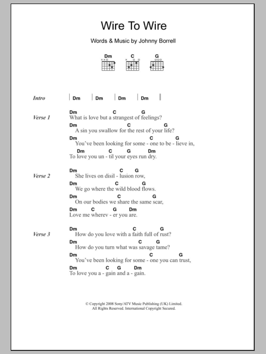 Razorlight Wire To Wire sheet music notes and chords. Download Printable PDF.