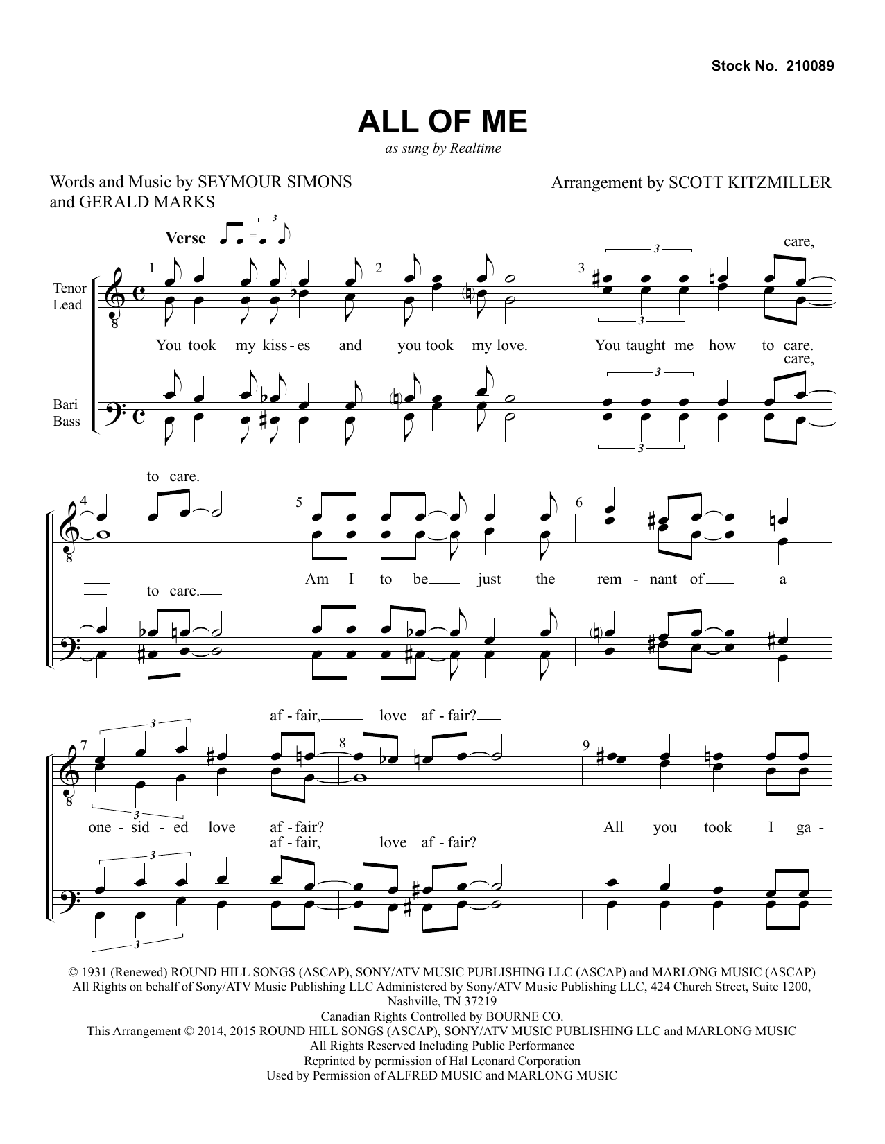 Realtime All Of Me (arr. Scott Kitzmiller) sheet music notes and chords. Download Printable PDF.