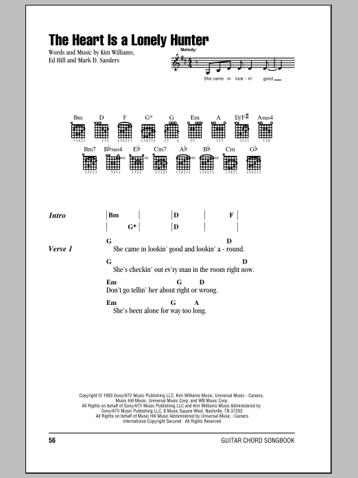 Reba McEntire The Heart Is A Lonely Hunter sheet music notes and chords. Download Printable PDF.