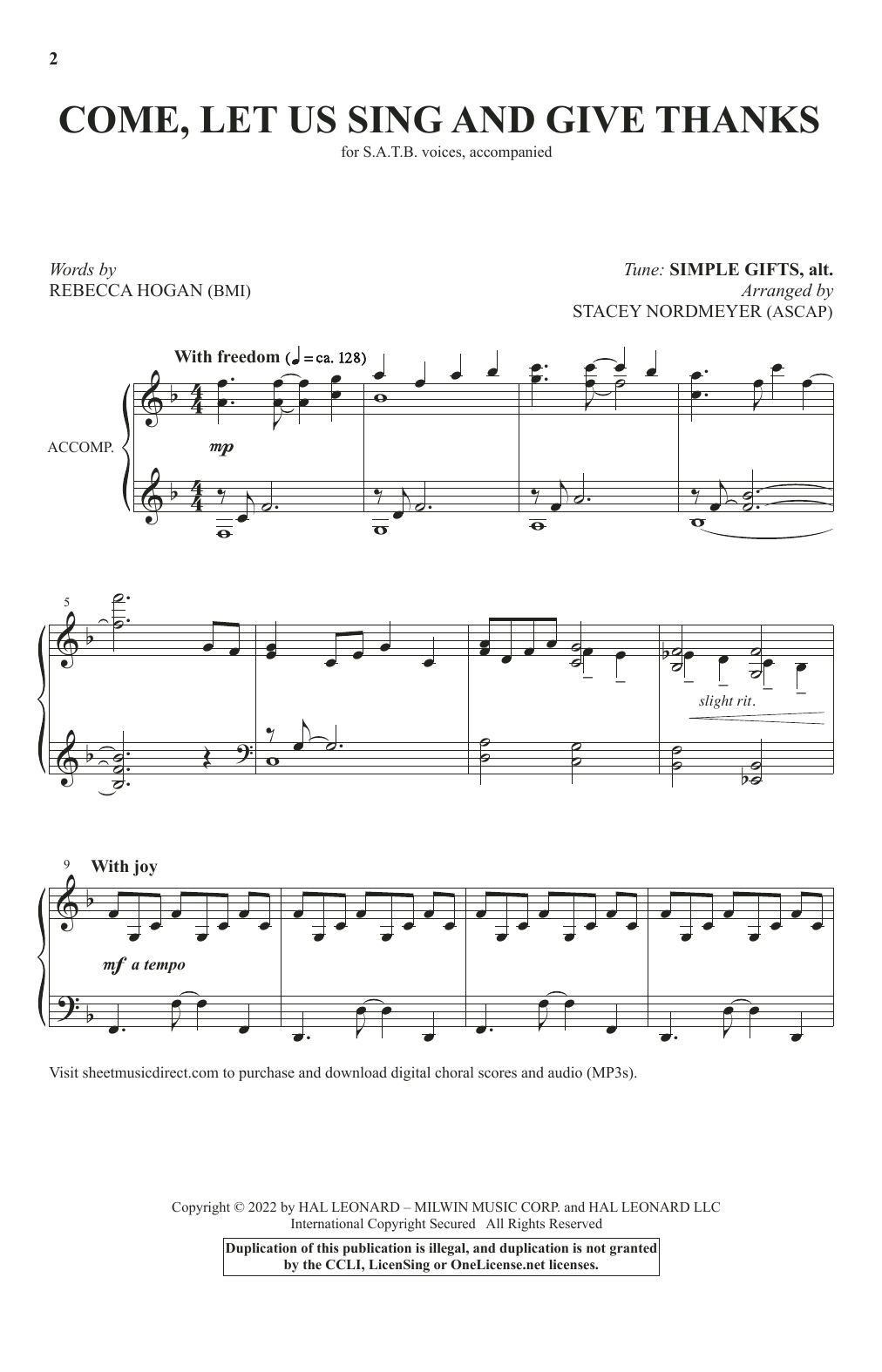 Rebecca Hogan Come, Let Us Sing And Give Thanks (arr. Stacey Nordmeyer) sheet music notes and chords. Download Printable PDF.