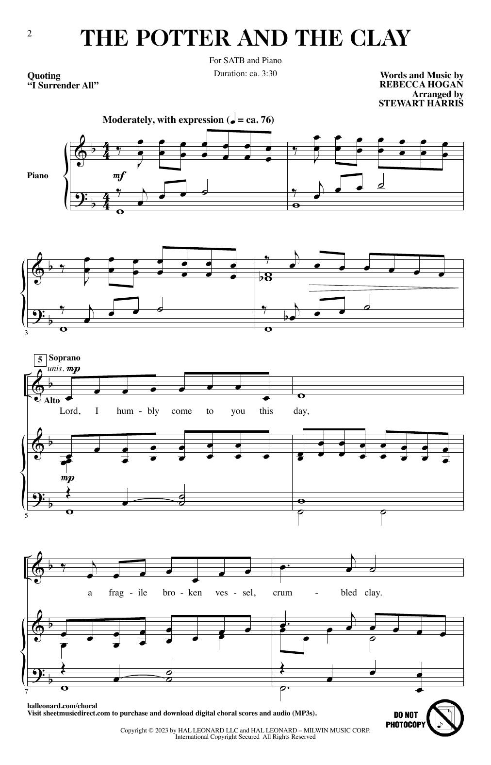 Rebecca Hogan The Potter And The Clay (arr. Stewart Harris) sheet music notes and chords. Download Printable PDF.