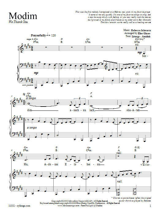 Rebecca Schwartz Modim sheet music notes and chords. Download Printable PDF.