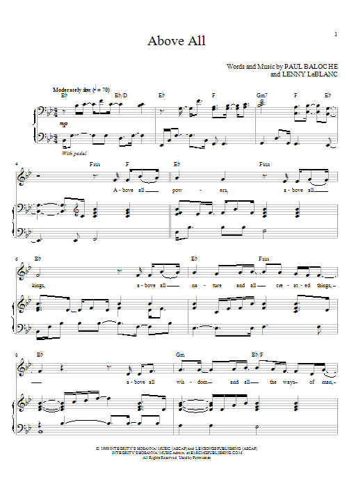 Rebecca St. James Above All sheet music notes and chords. Download Printable PDF.