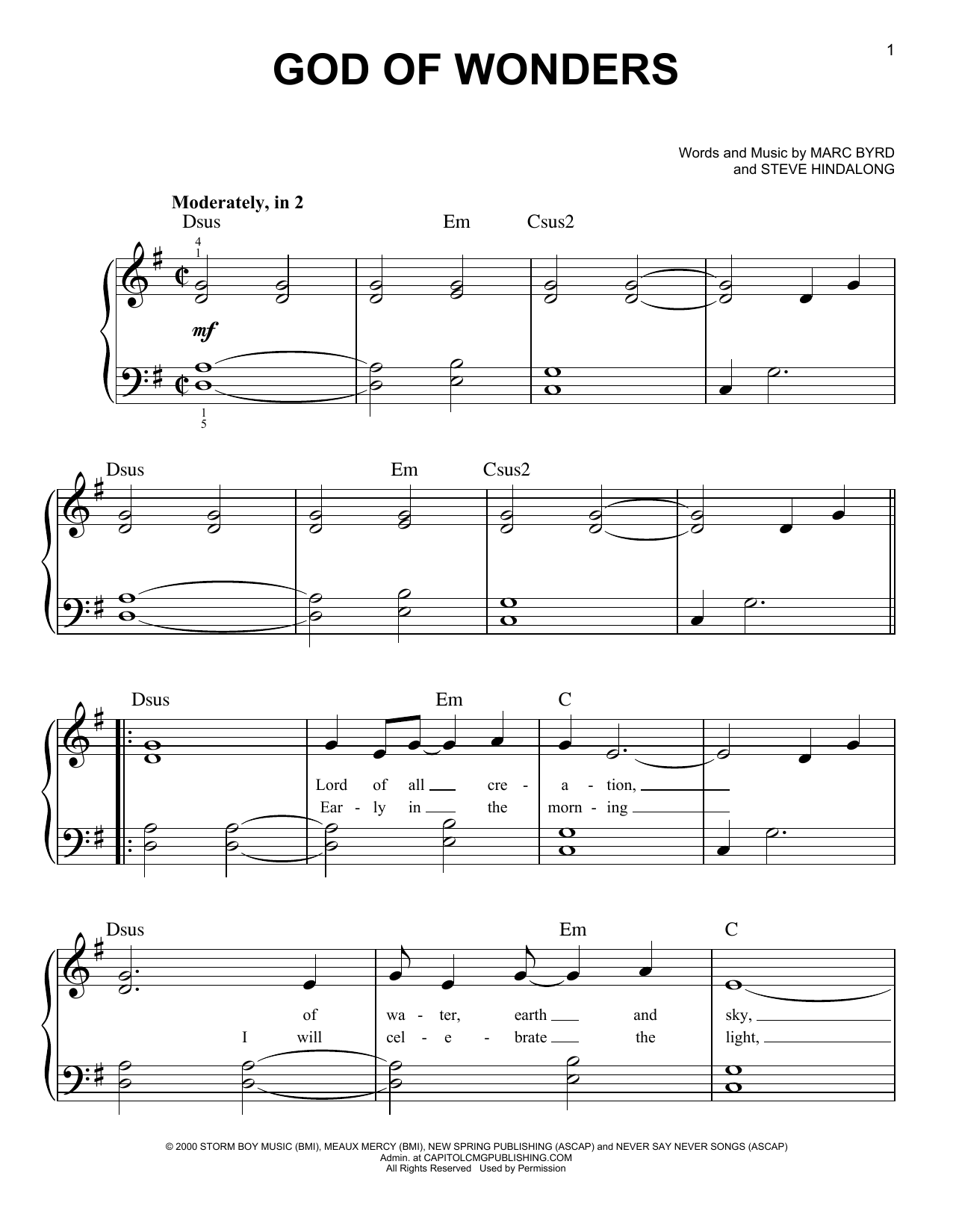 Rebecca St. James God Of Wonders sheet music notes and chords. Download Printable PDF.