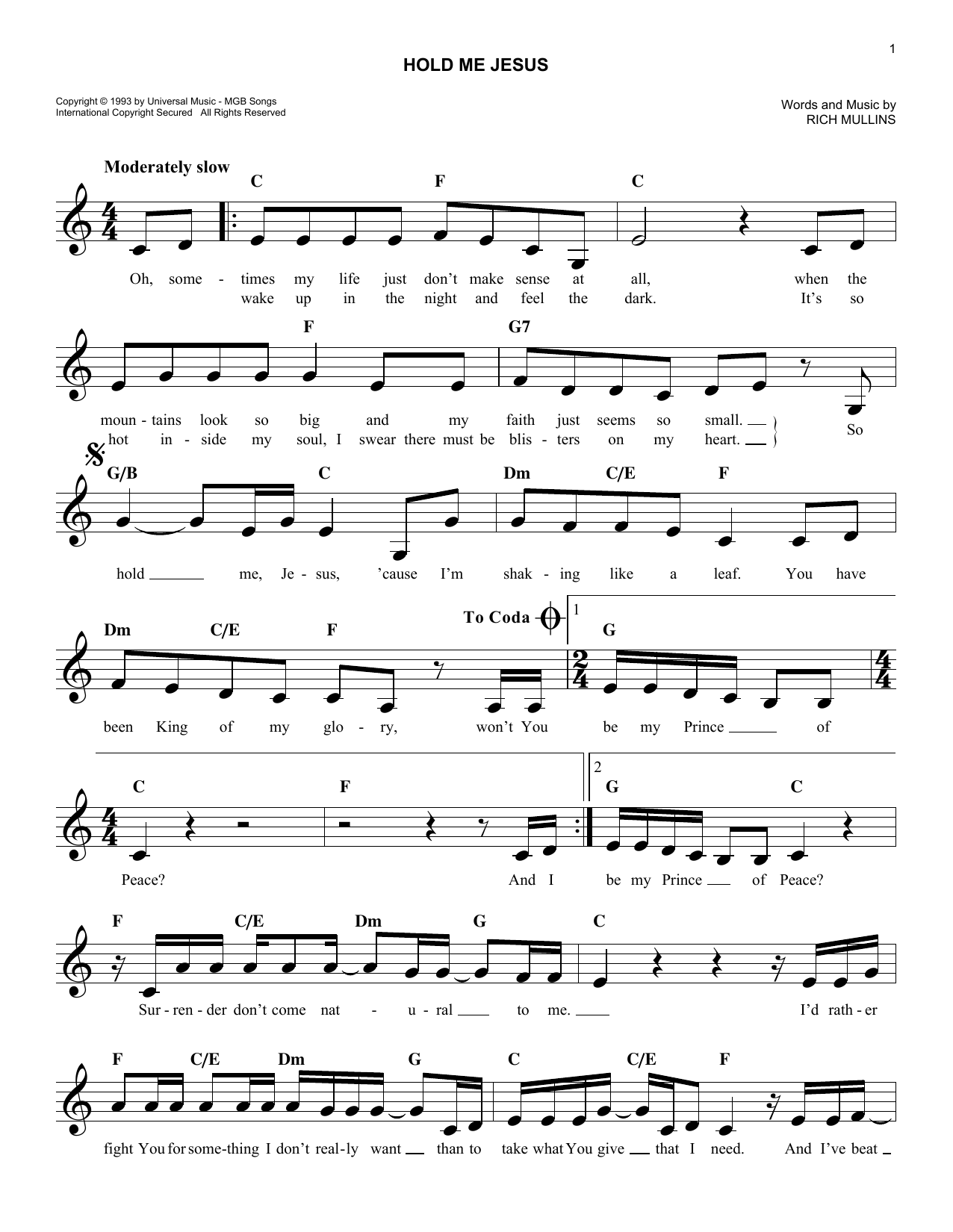 Rebecca St. James Hold Me Jesus sheet music notes and chords. Download Printable PDF.