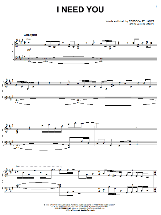 Learn to play Rebecca St. James I Need You sheet music for Piano, Vocal & Guitar Chords (Right-Hand Melody) in minutes. Price: 7.8900$ Rebecca St. James I Need You sheet music notes and chords arranged for Piano, Vocal & Guitar Chords (Right-Hand Melody)