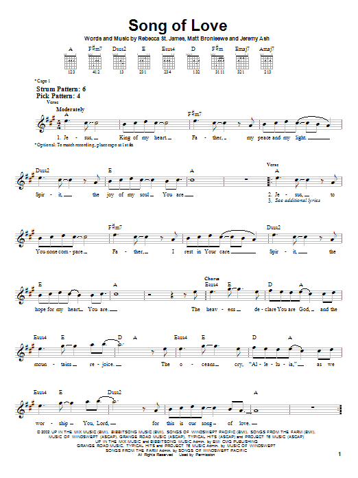 Rebecca St. James Song Of Love sheet music notes and chords. Download Printable PDF.