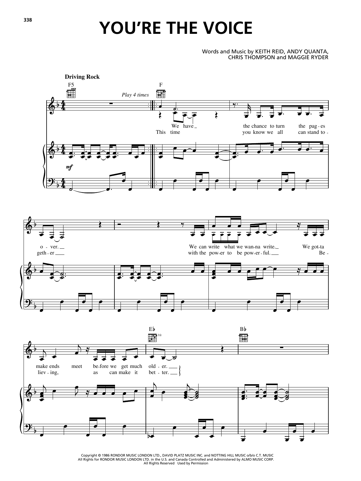 Rebecca St. James You're The Voice sheet music notes and chords. Download Printable PDF.