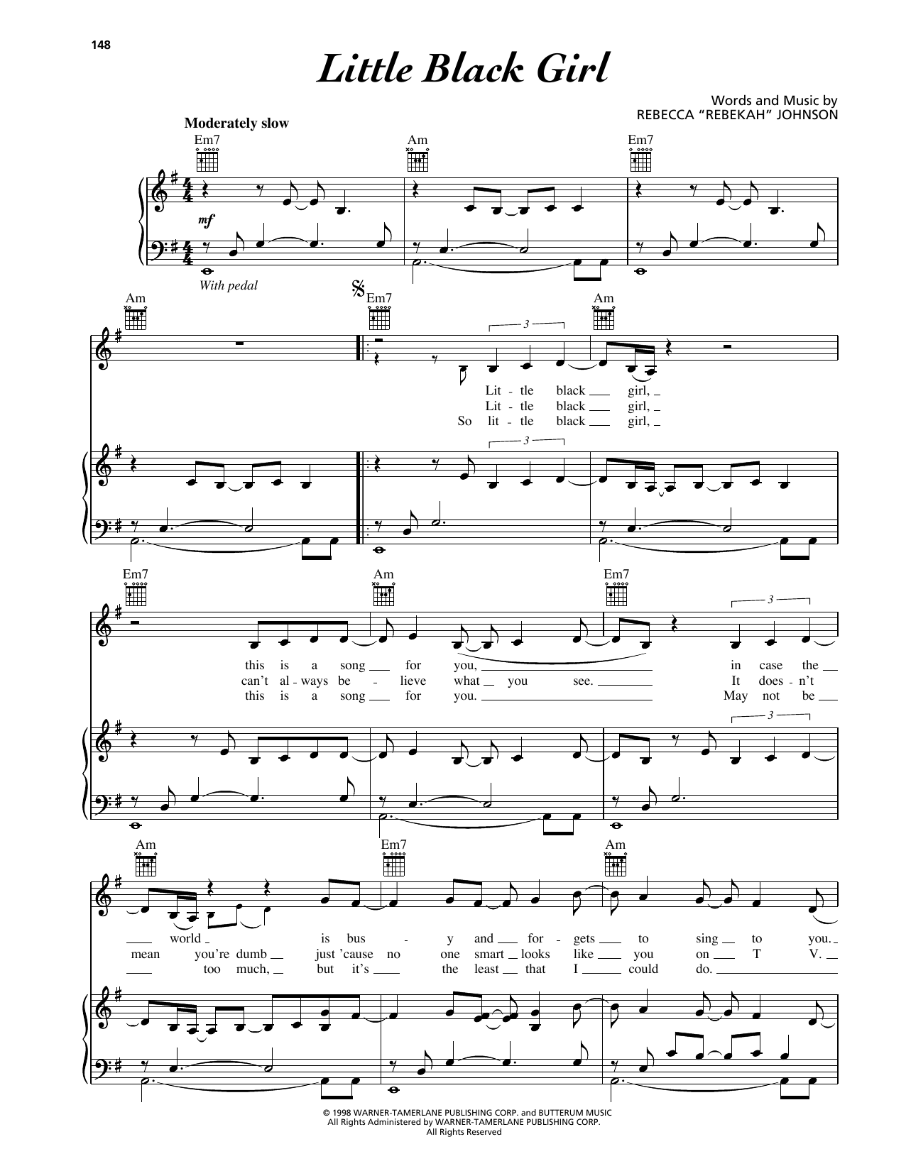 Learn to play Rebekah Little Black Girl sheet music for Piano, Vocal & Guitar Chords (Right-Hand Melody) in minutes. Price: 7.8900$ Rebekah Little Black Girl sheet music notes and chords arranged for Piano, Vocal & Guitar Chords (Right-Hand Melody)