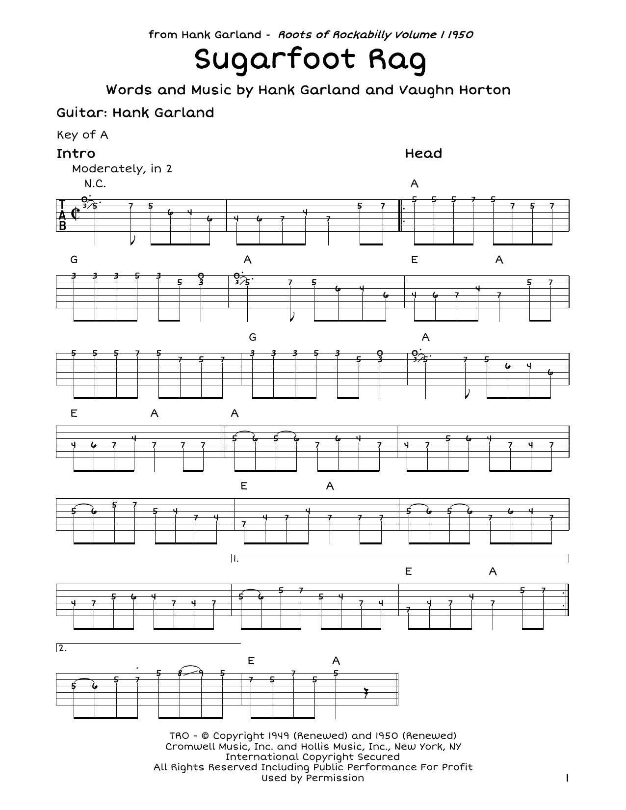 Red Foley Sugarfoot Rag sheet music notes and chords. Download Printable PDF.