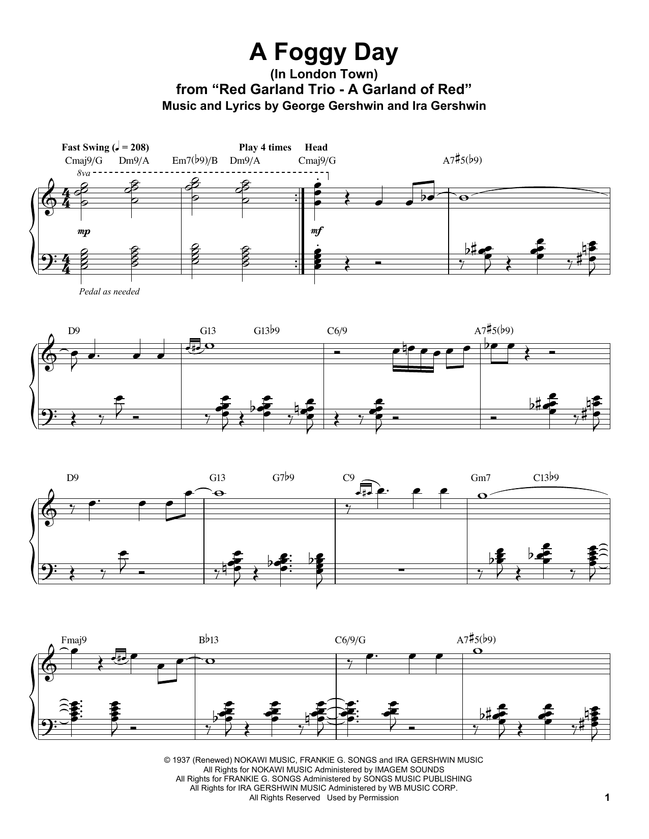 Red Garland A Foggy Day (In London Town) sheet music notes and chords. Download Printable PDF.