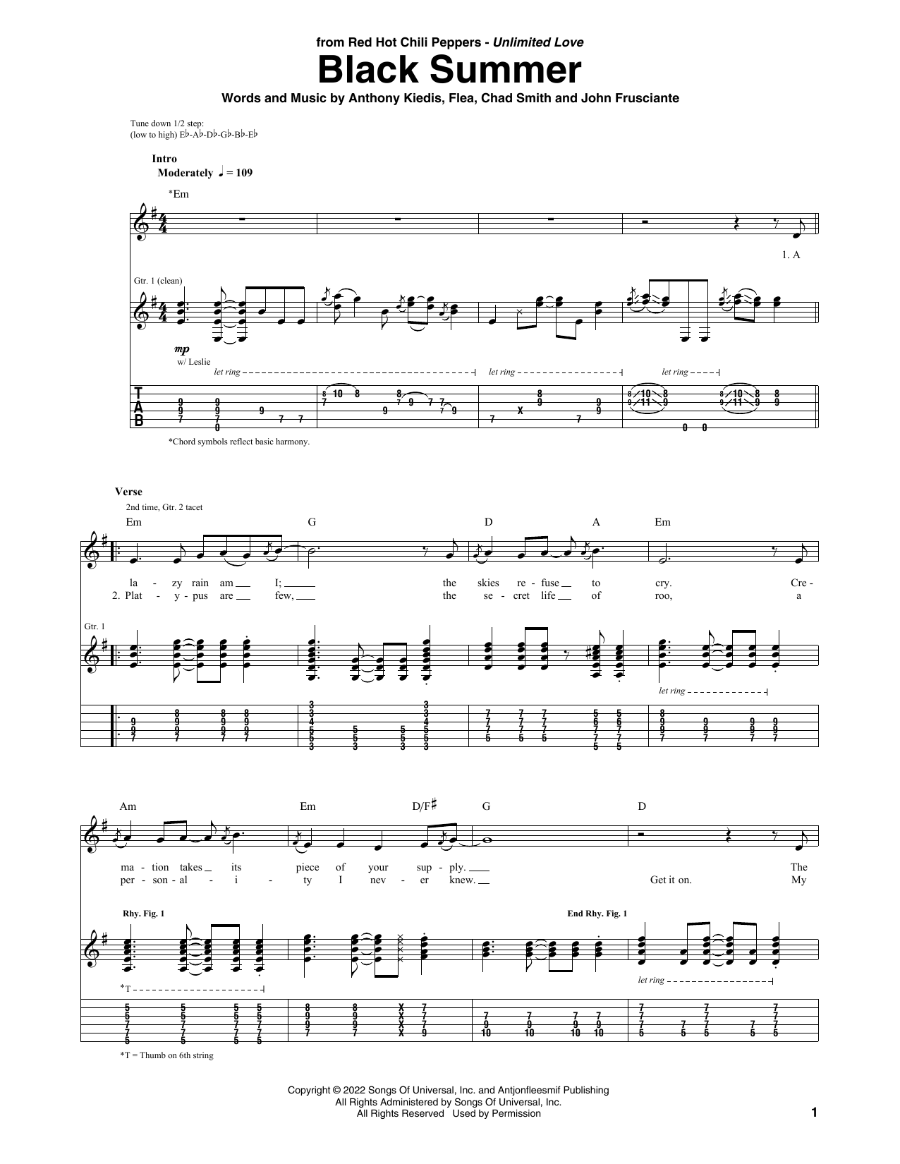 Red Hot Chili Peppers Black Summer sheet music notes and chords. Download Printable PDF.