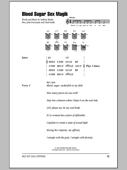 Red Hot Chili Peppers Blood Sugar Sex Magik sheet music notes and chords. Download Printable PDF.