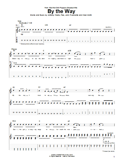 Red Hot Chili Peppers By The Way sheet music notes and chords. Download Printable PDF.