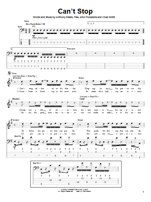 Red Hot Chili Peppers Can't Stop sheet music notes and chords. Download Printable PDF.