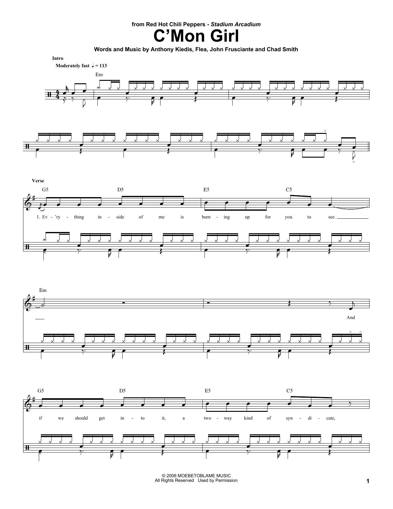 Red Hot Chili Peppers C'Mon Girl sheet music notes and chords. Download Printable PDF.