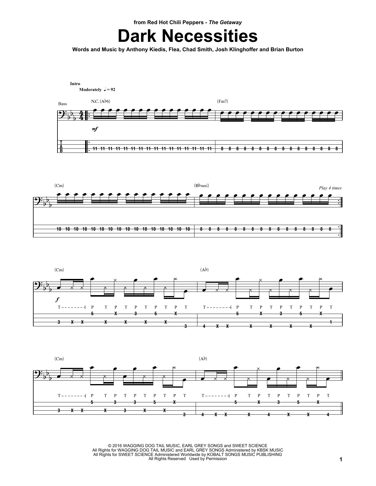 Red Hot Chili Peppers Dark Necessities sheet music notes and chords. Download Printable PDF.