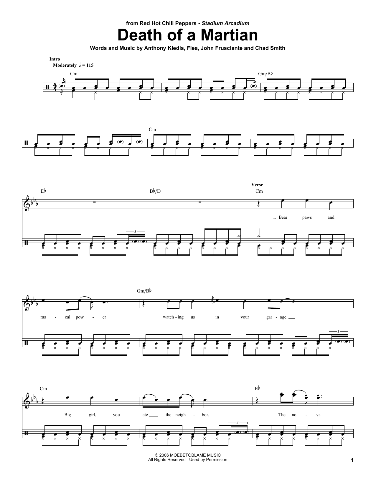 Red Hot Chili Peppers Death Of A Martian sheet music notes and chords. Download Printable PDF.