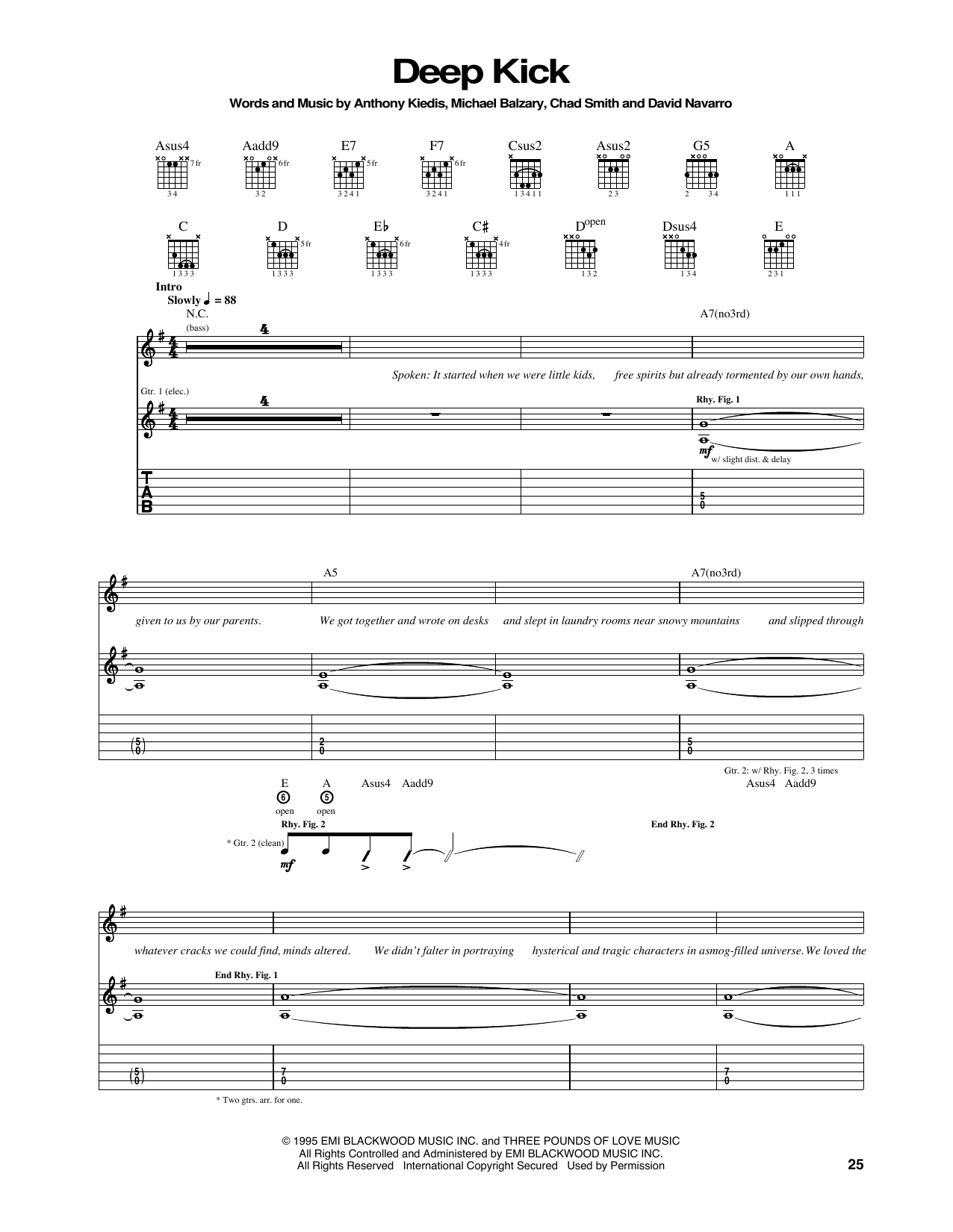 Learn to play Red Hot Chili Peppers Deep Kick sheet music for Guitar Tab in minutes. Price: 7.8900$ Red Hot Chili Peppers Deep Kick sheet music notes and chords arranged for Guitar Tab