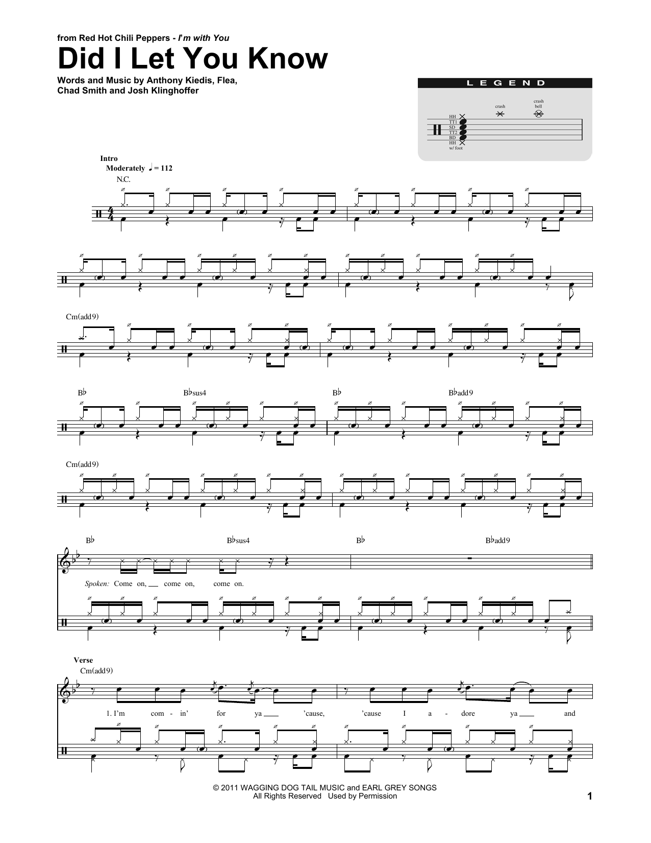 Red Hot Chili Peppers Did I Let You Know sheet music notes and chords. Download Printable PDF.