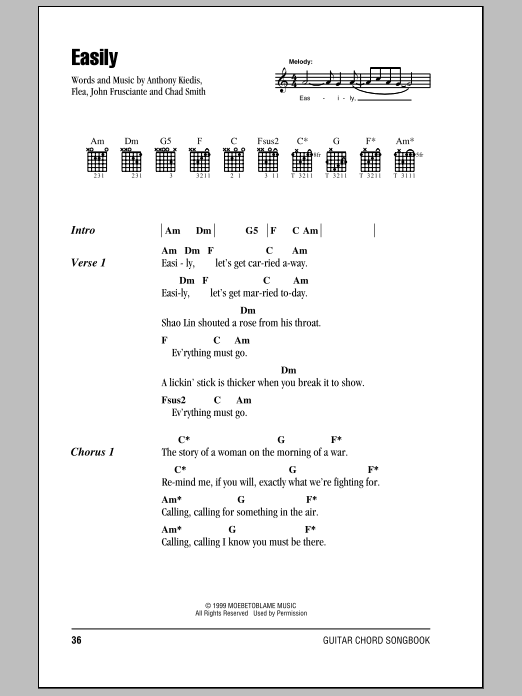 Red Hot Chili Peppers Easily sheet music notes and chords. Download Printable PDF.