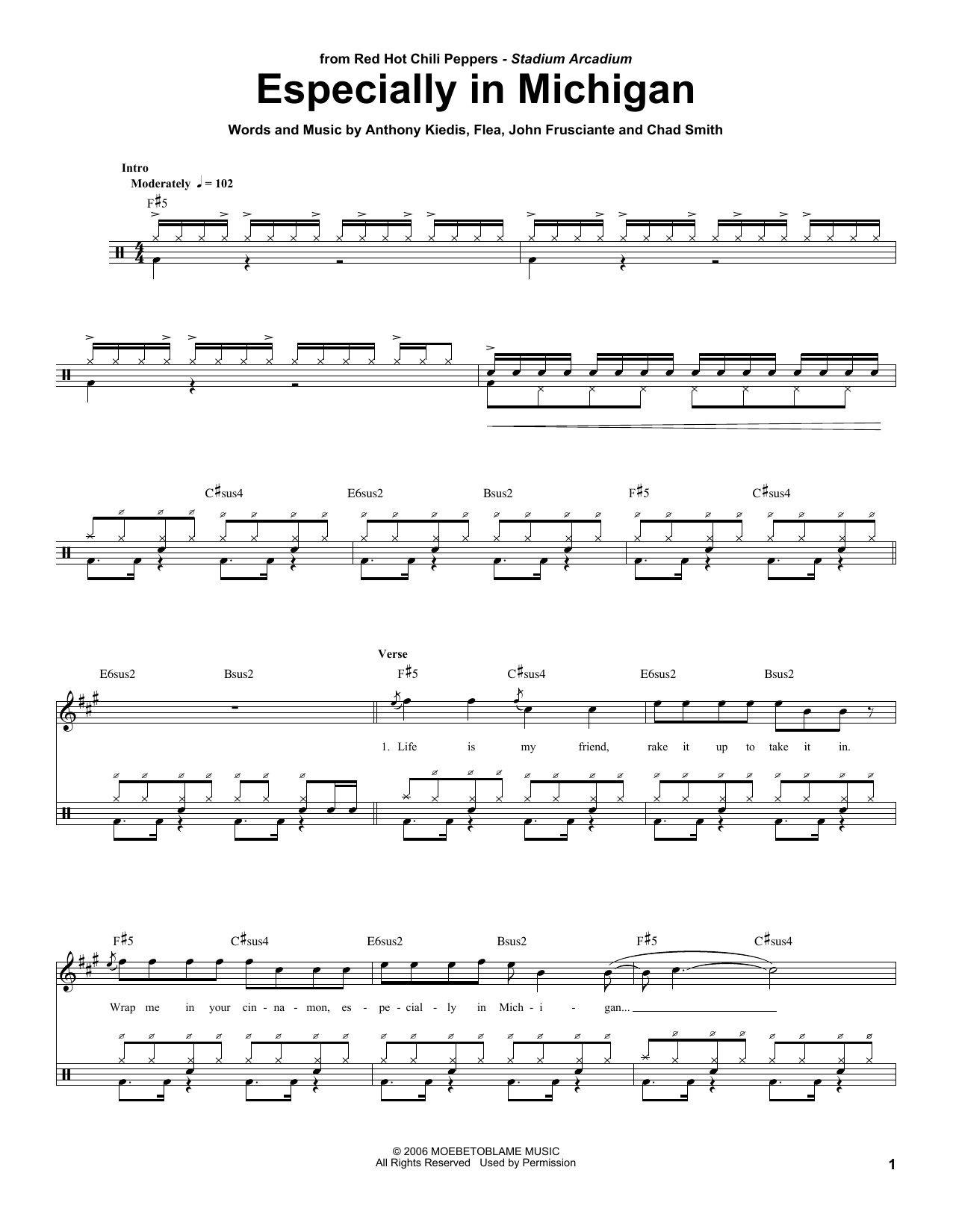 Red Hot Chili Peppers Especially In Michigan sheet music notes and chords. Download Printable PDF.