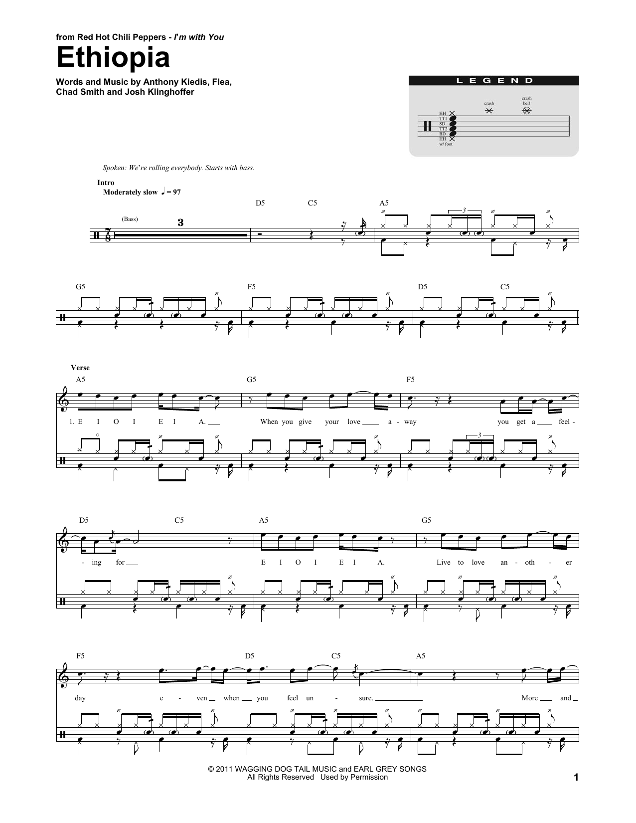 Red Hot Chili Peppers Ethiopia sheet music notes and chords. Download Printable PDF.