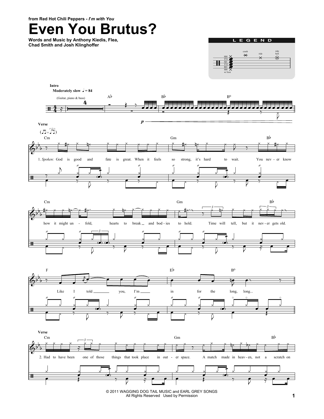 Red Hot Chili Peppers Even You Brutus? sheet music notes and chords. Download Printable PDF.