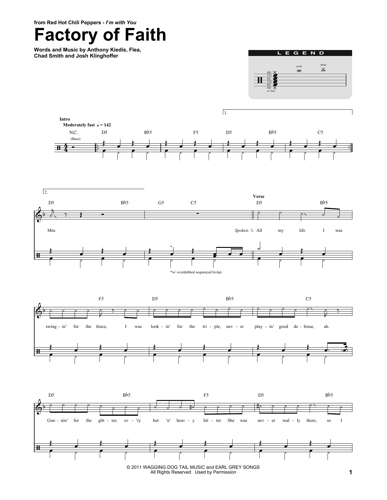 Red Hot Chili Peppers Factory Of Faith sheet music notes and chords. Download Printable PDF.