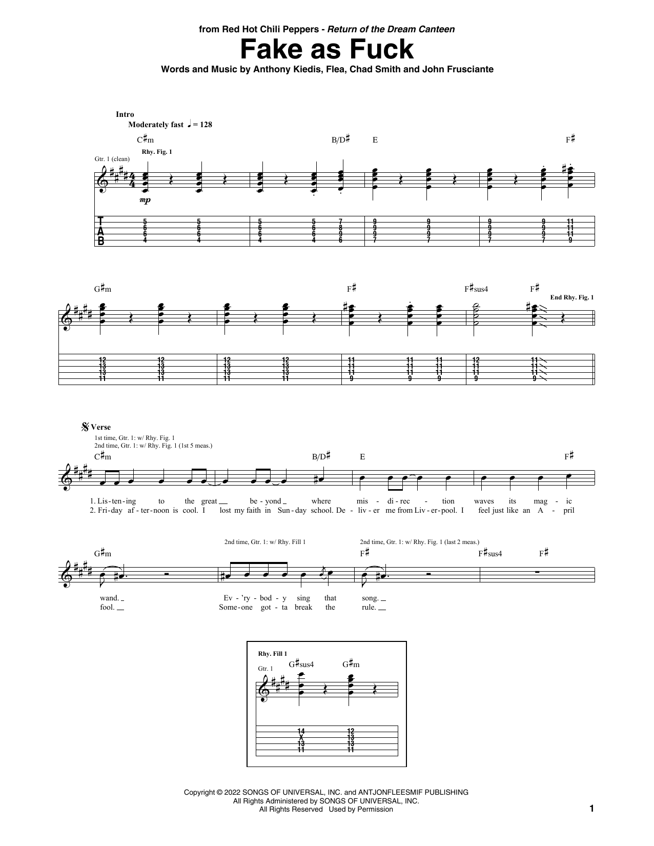 Learn to play Red Hot Chili Peppers Fake As Fuck sheet music for Guitar Tab in minutes. Price: 7.8900$ Red Hot Chili Peppers Fake As Fuck sheet music notes and chords arranged for Guitar Tab