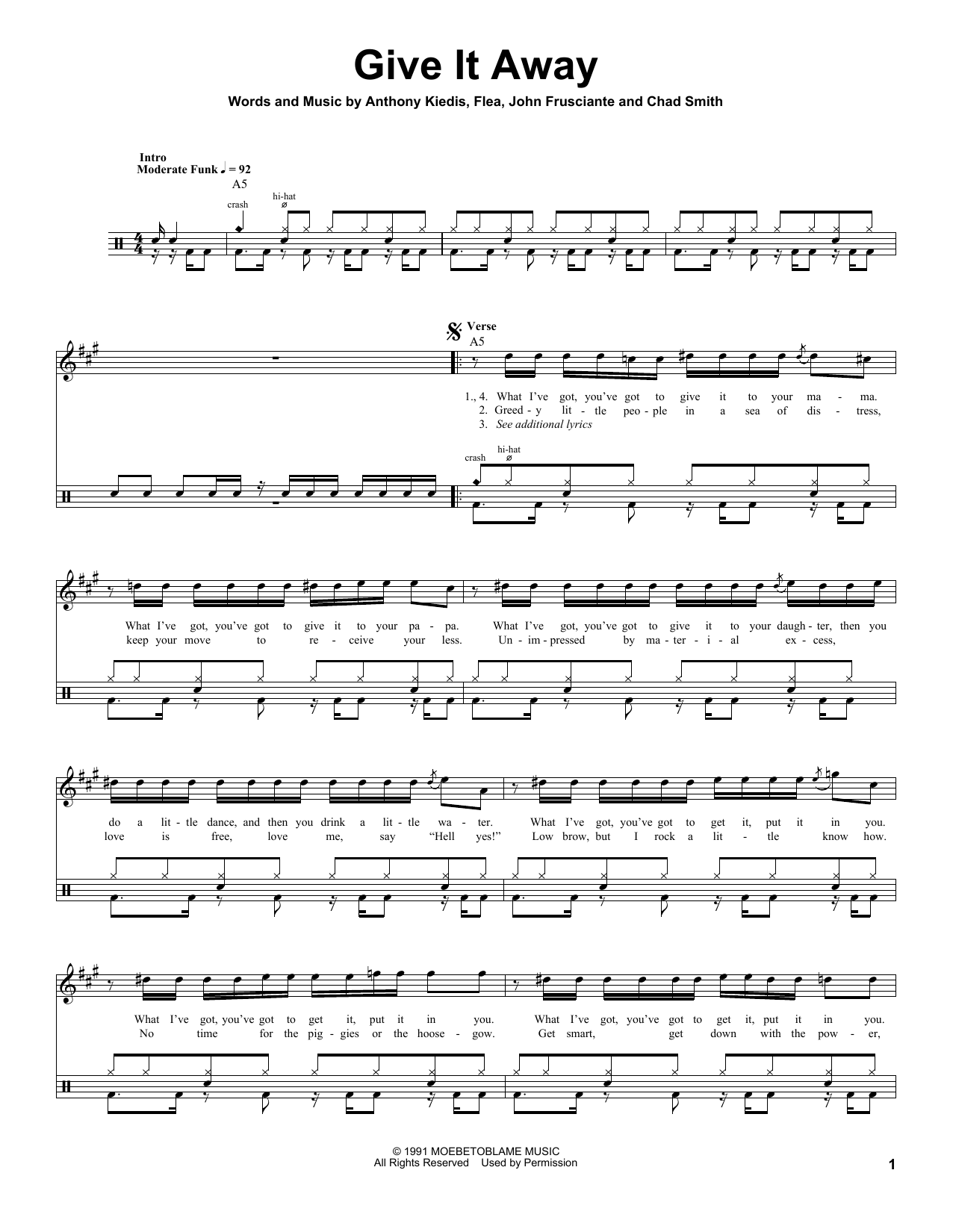 Red Hot Chili Peppers Give It Away sheet music notes and chords. Download Printable PDF.