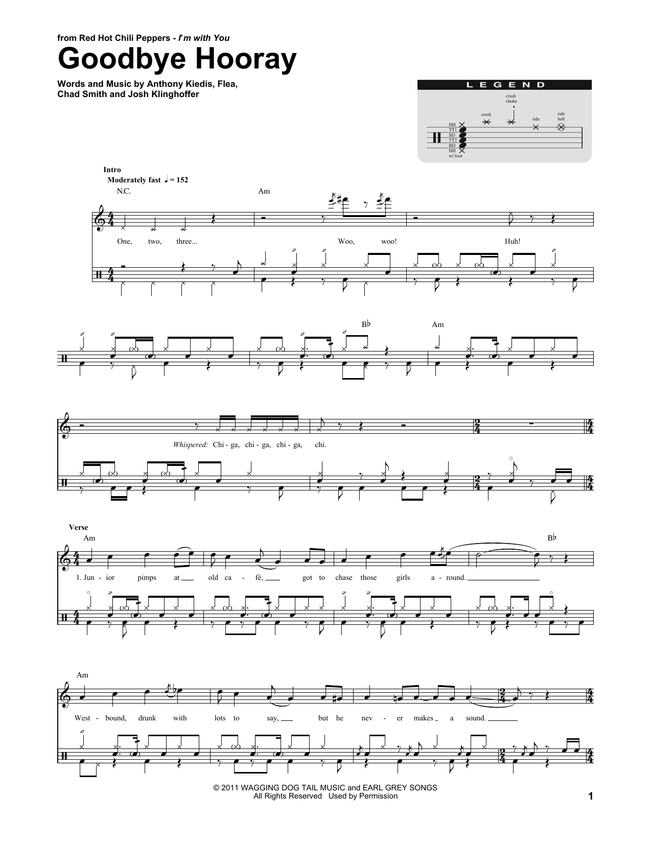 Red Hot Chili Peppers Goodbye Hooray sheet music notes and chords. Download Printable PDF.