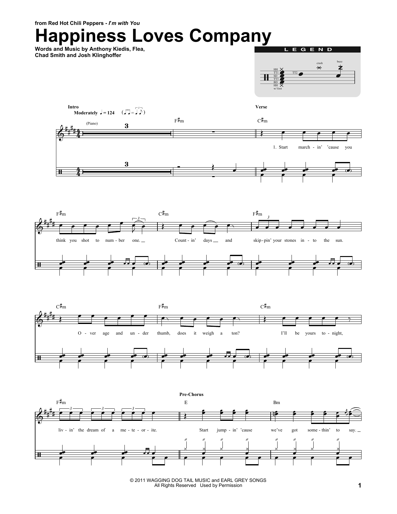 Red Hot Chili Peppers Happiness Loves Company sheet music notes and chords. Download Printable PDF.