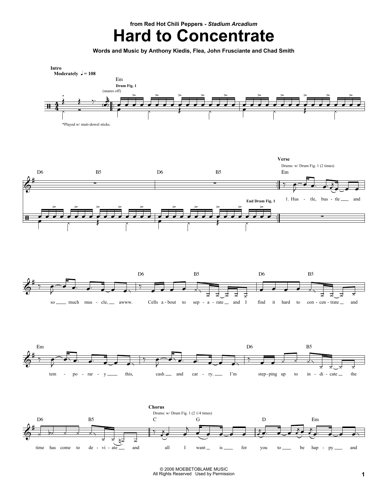 Red Hot Chili Peppers Hard To Concentrate sheet music notes and chords. Download Printable PDF.