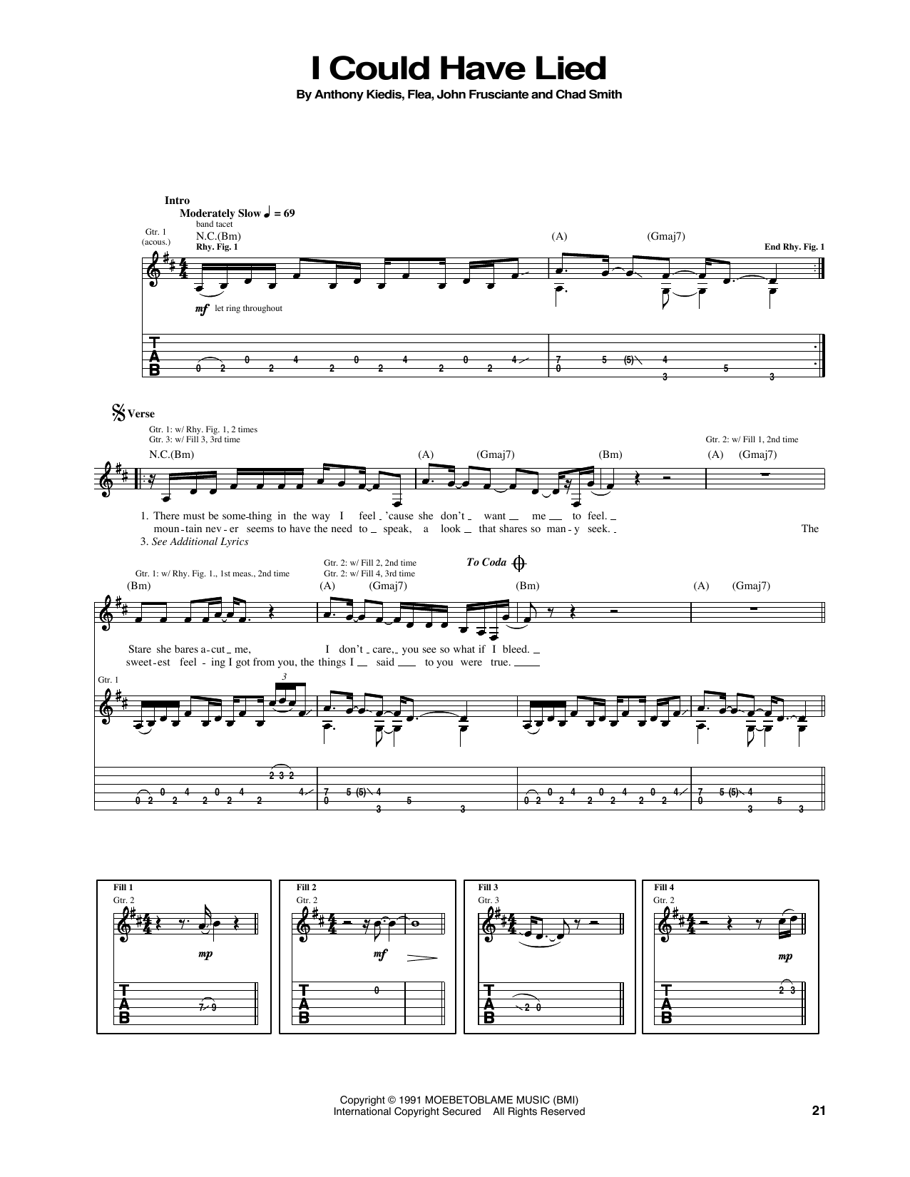 Red Hot Chili Peppers I Could Have Lied sheet music notes and chords. Download Printable PDF.