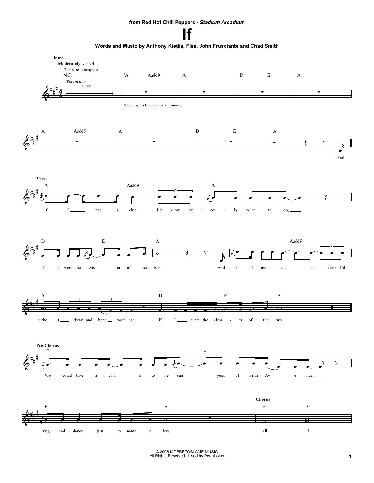 Red Hot Chili Peppers If sheet music notes and chords. Download Printable PDF.