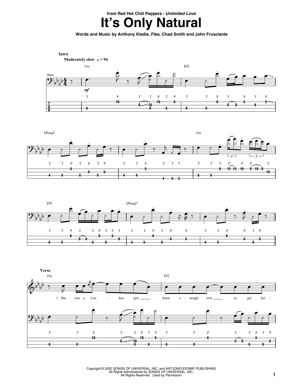 Red Hot Chili Peppers It's Only Natural sheet music notes and chords. Download Printable PDF.