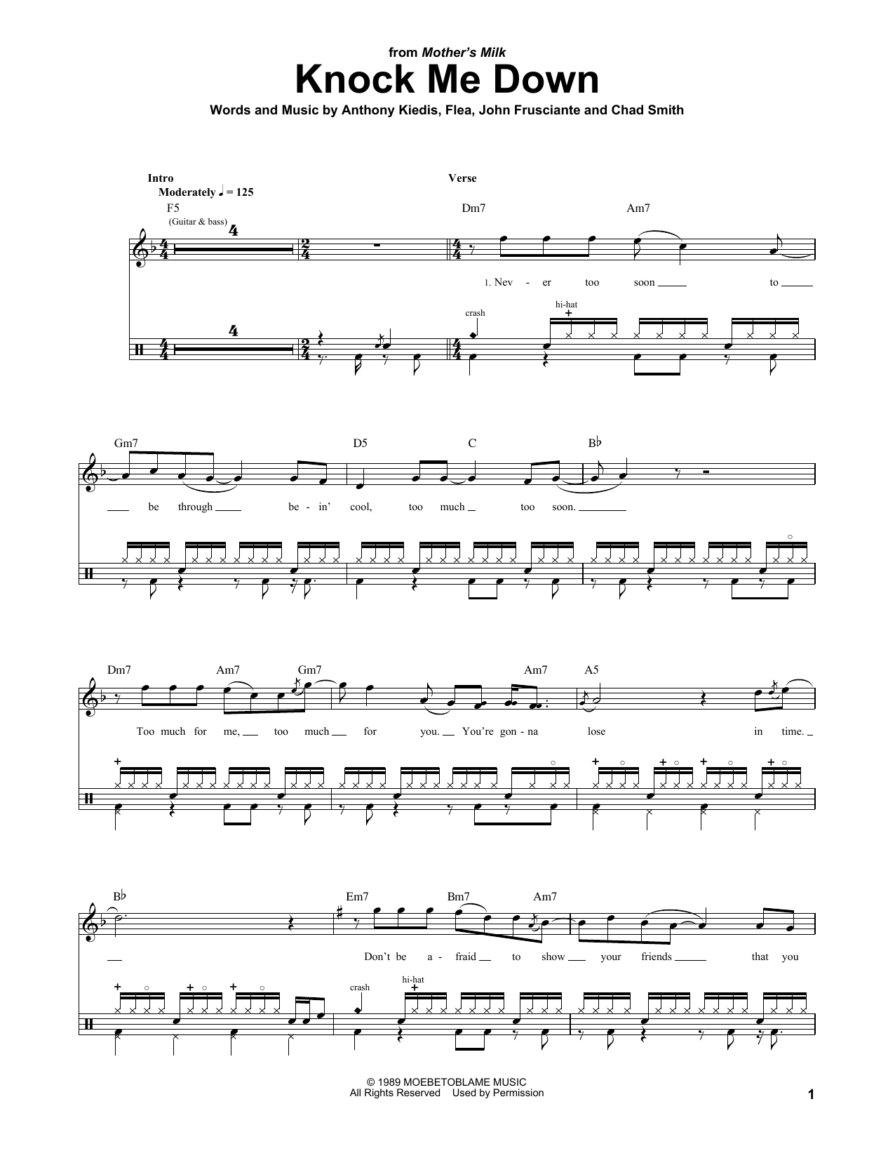 Red Hot Chili Peppers Knock Me Down sheet music notes and chords. Download Printable PDF.