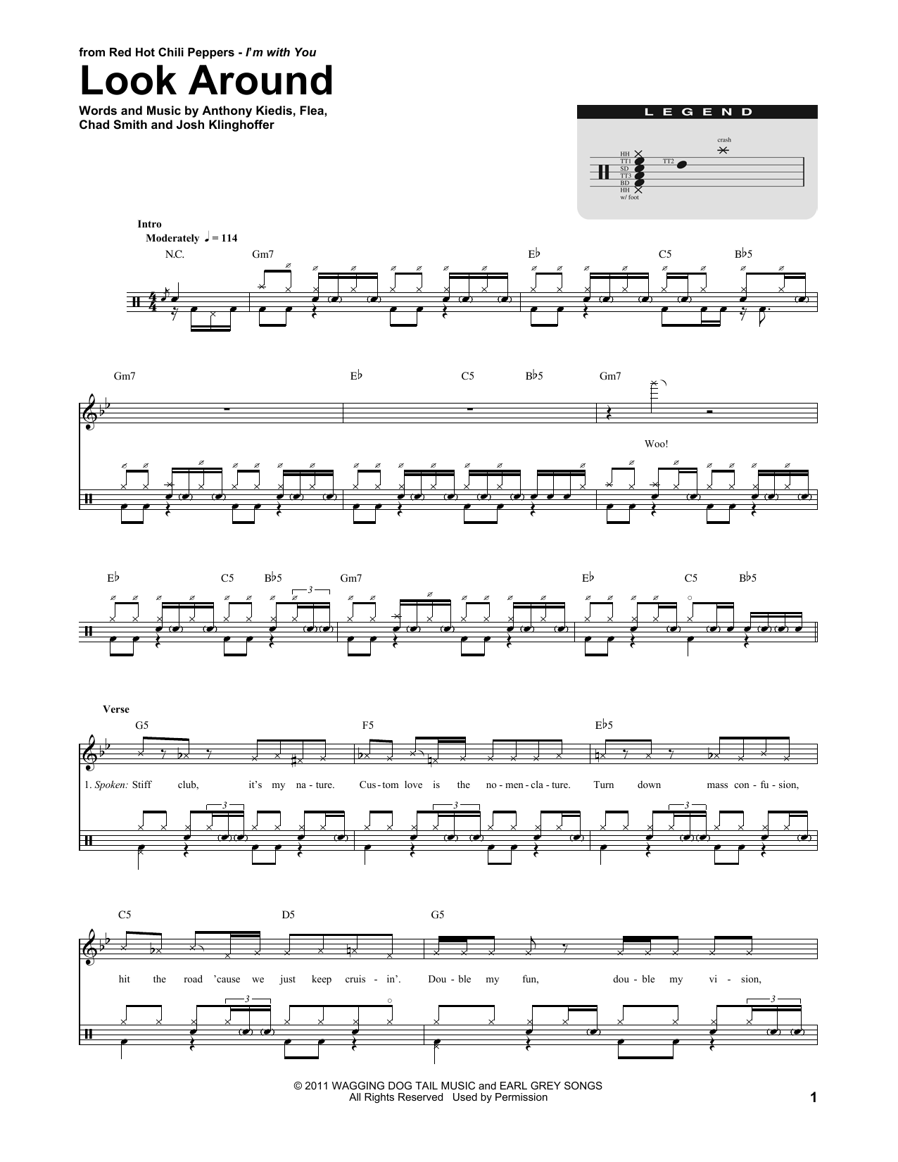 Red Hot Chili Peppers Look Around sheet music notes and chords. Download Printable PDF.