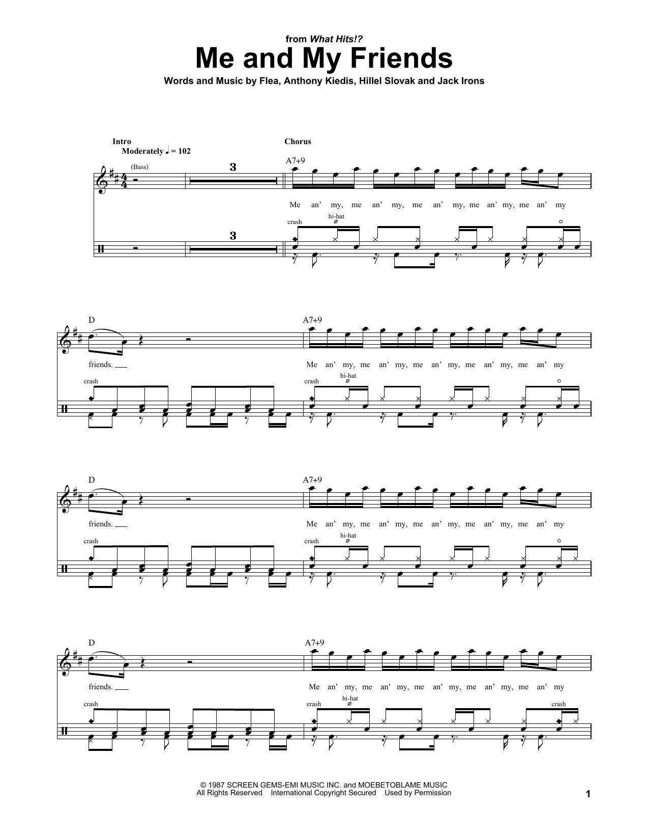 Red Hot Chili Peppers Me And My Friends sheet music notes and chords. Download Printable PDF.