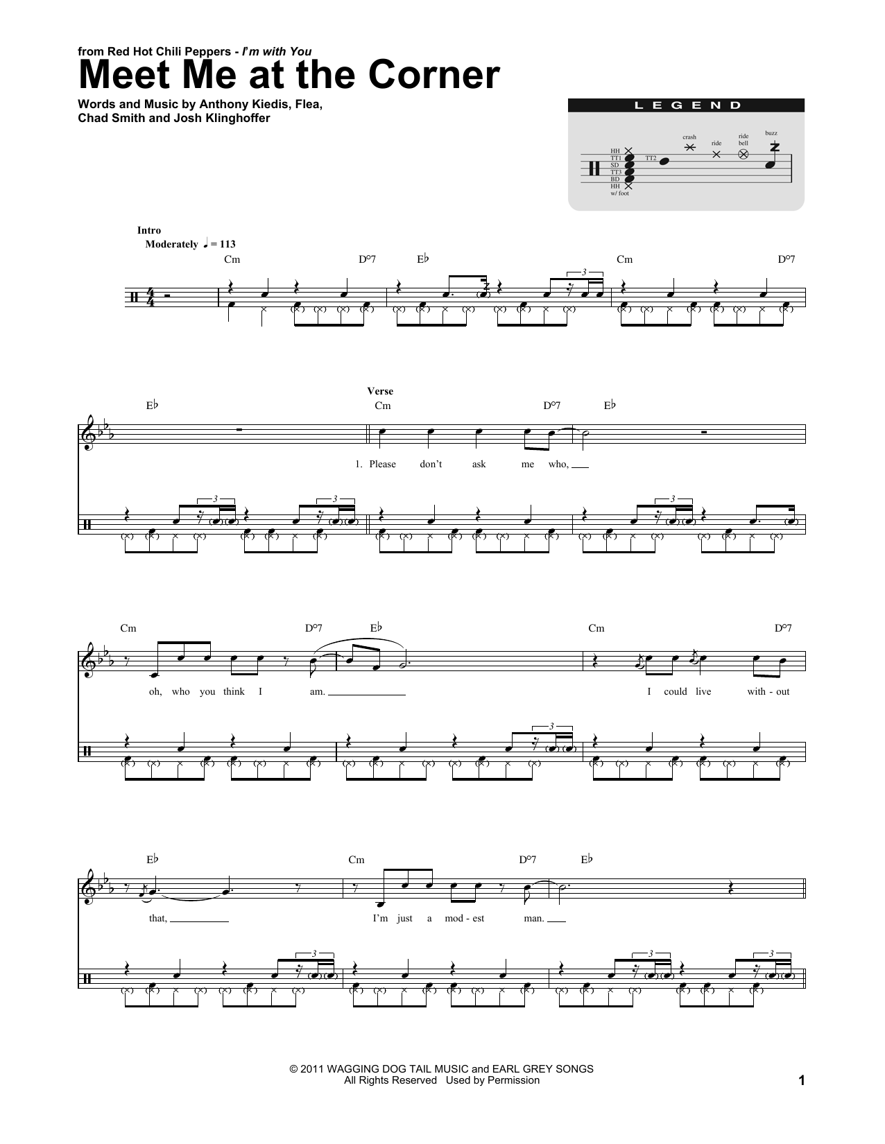 Red Hot Chili Peppers Meet Me At The Corner sheet music notes and chords. Download Printable PDF.