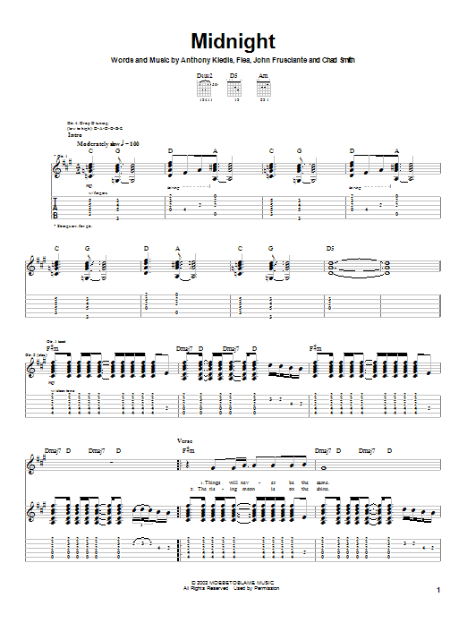 Learn to play Red Hot Chili Peppers Midnight sheet music for Guitar Tab in minutes. Price: 7.8900$ Red Hot Chili Peppers Midnight sheet music notes and chords arranged for Guitar Tab