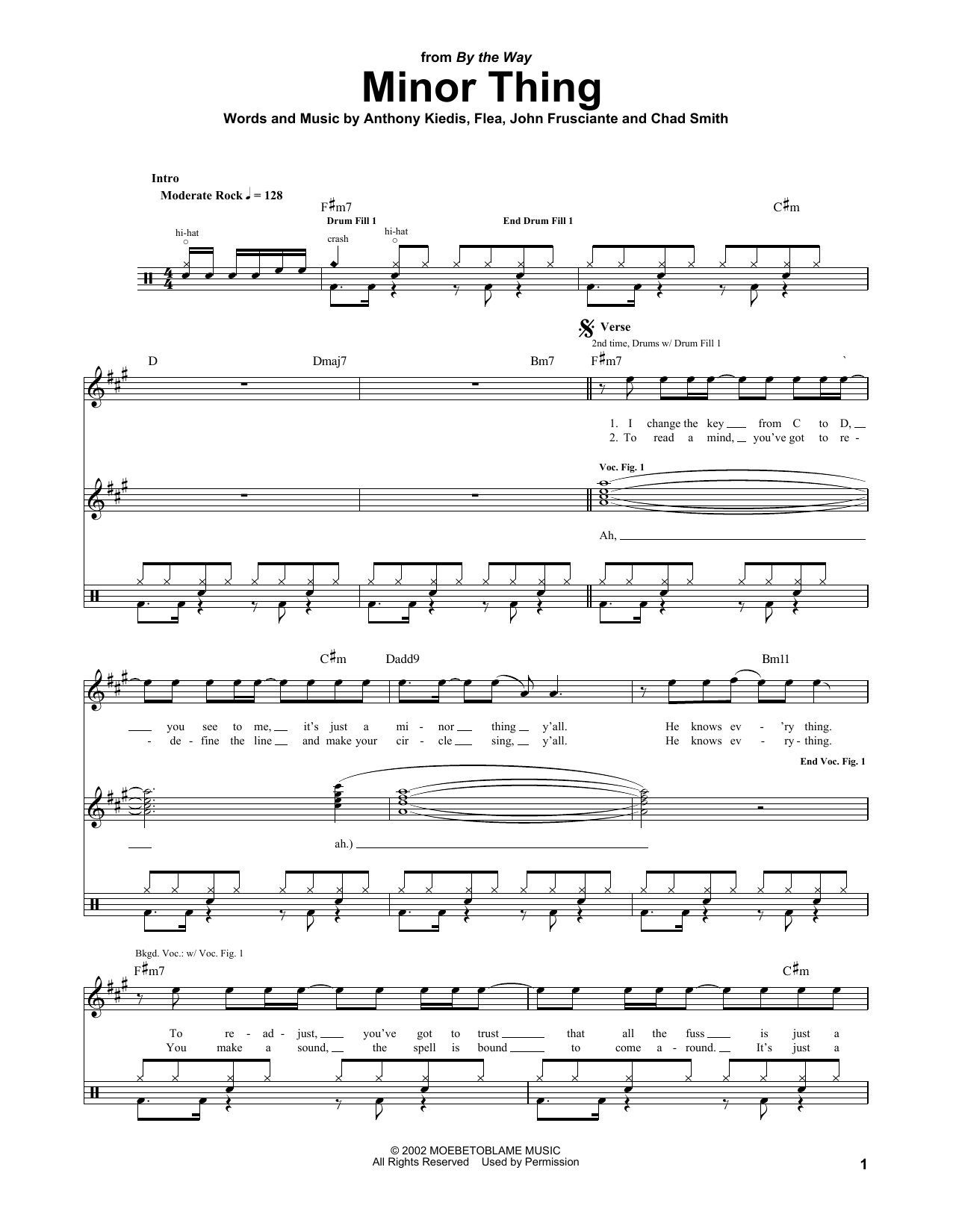 Red Hot Chili Peppers Minor Thing sheet music notes and chords. Download Printable PDF.