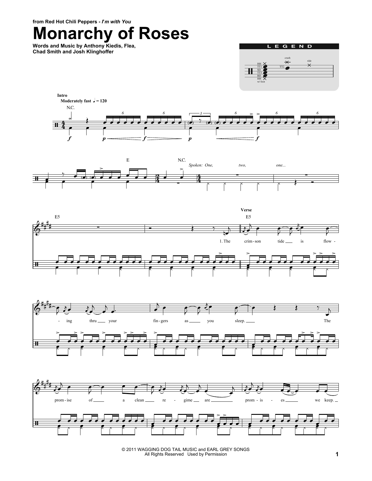 Red Hot Chili Peppers Monarchy Of Roses sheet music notes and chords. Download Printable PDF.