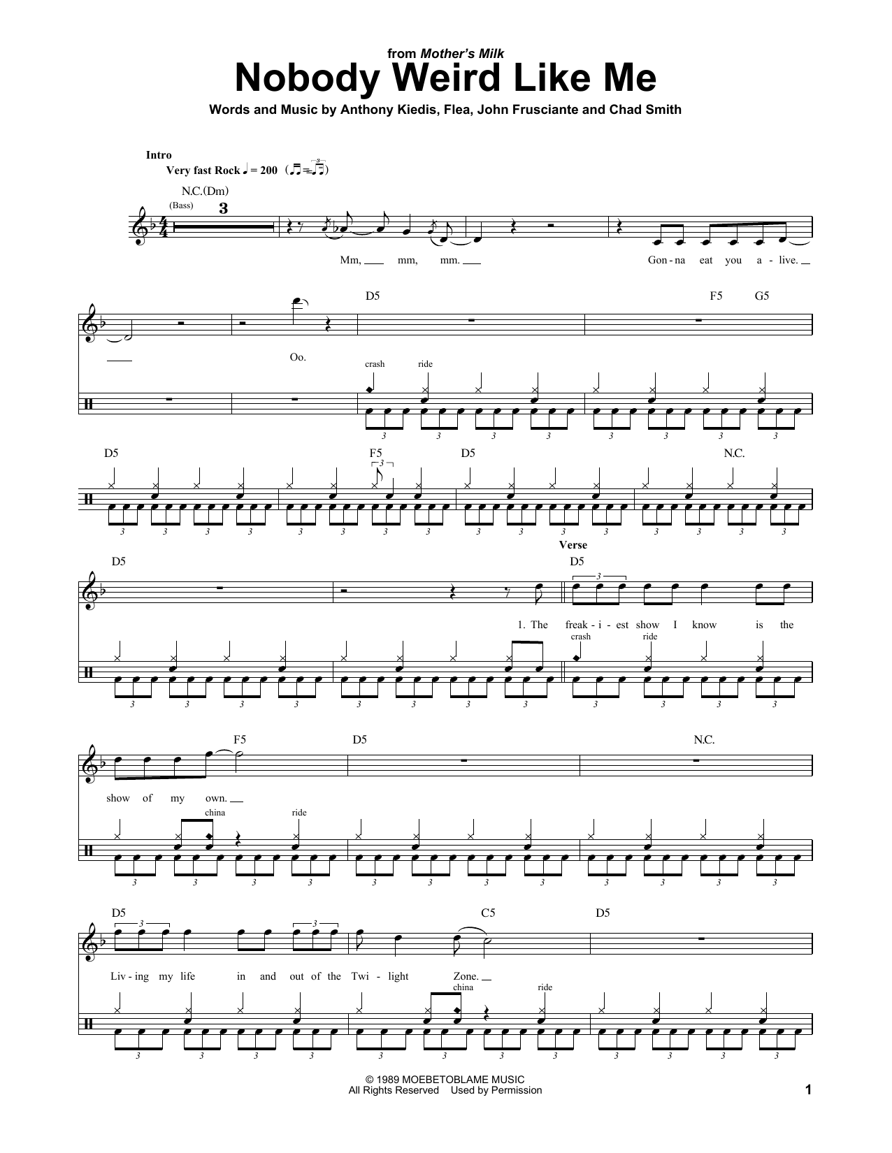 Red Hot Chili Peppers Nobody Weird Like Me sheet music notes and chords. Download Printable PDF.