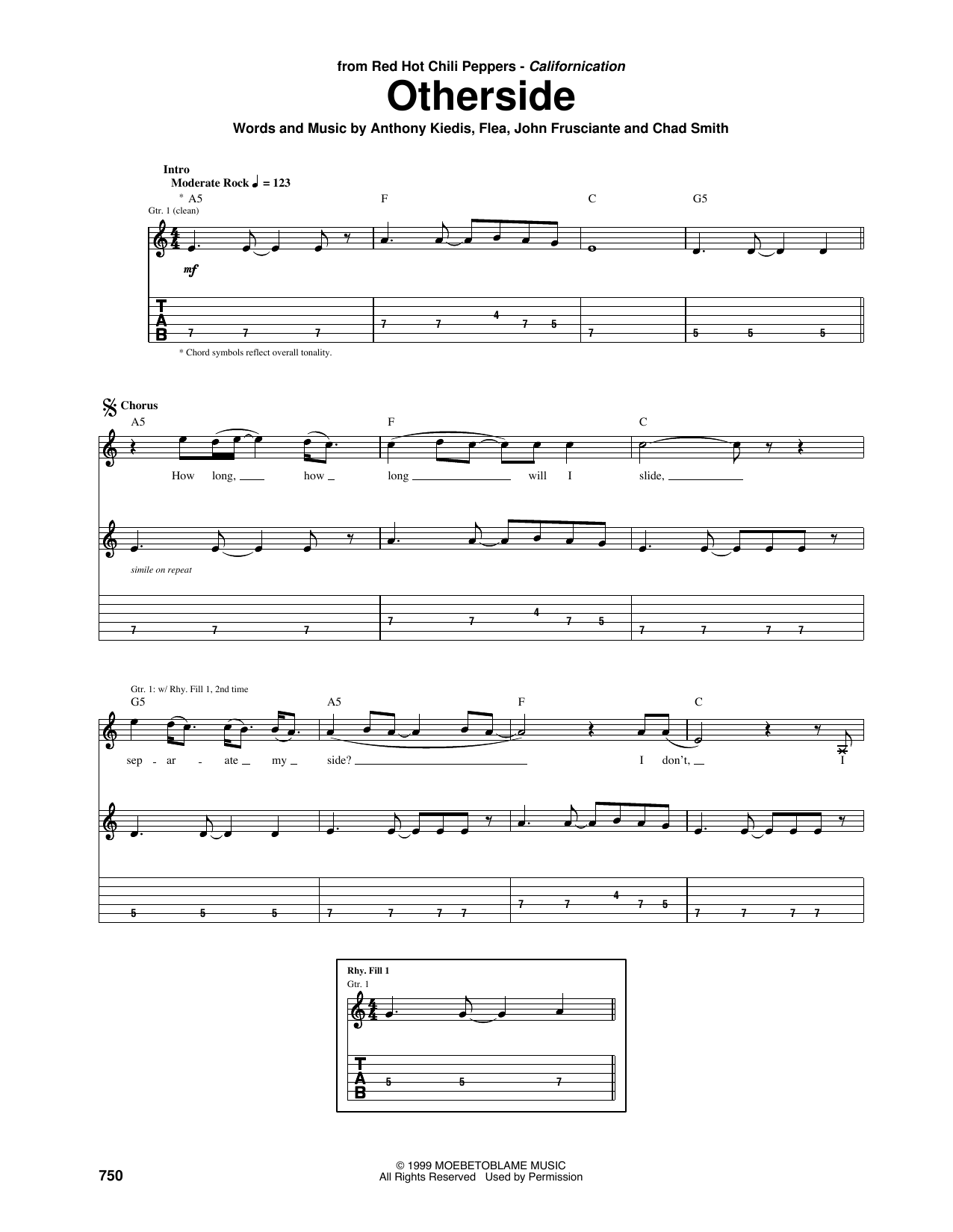 Red Hot Chili Peppers Otherside sheet music notes and chords. Download Printable PDF.