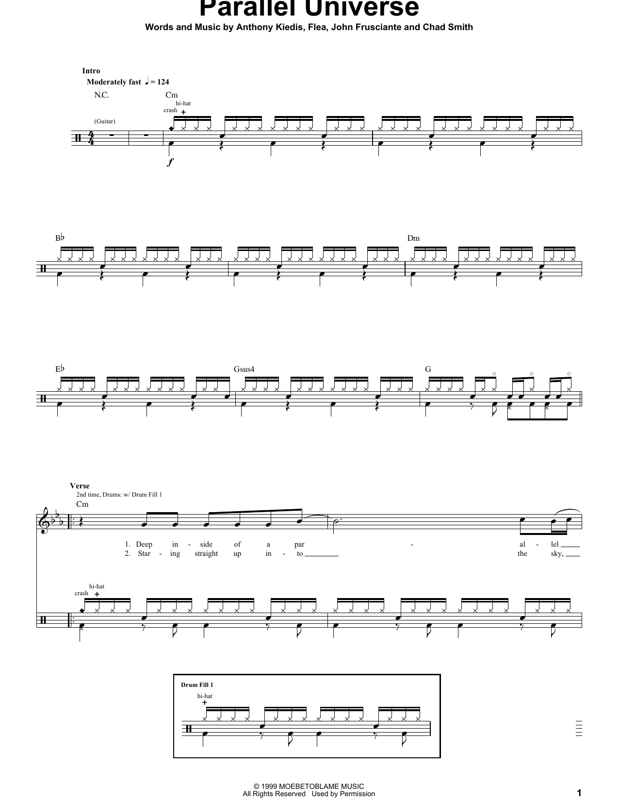 Red Hot Chili Peppers Parallel Universe sheet music notes and chords. Download Printable PDF.