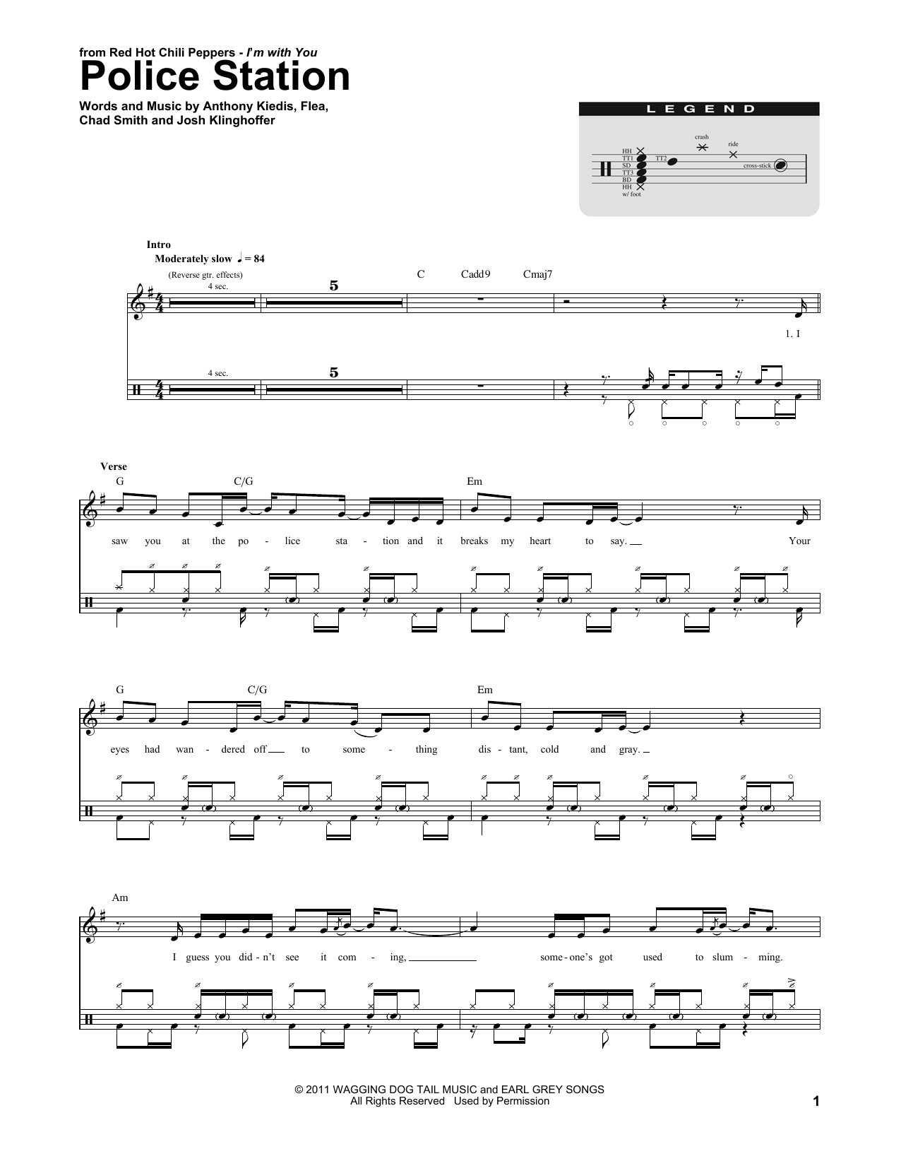 Red Hot Chili Peppers Police Station sheet music notes and chords. Download Printable PDF.